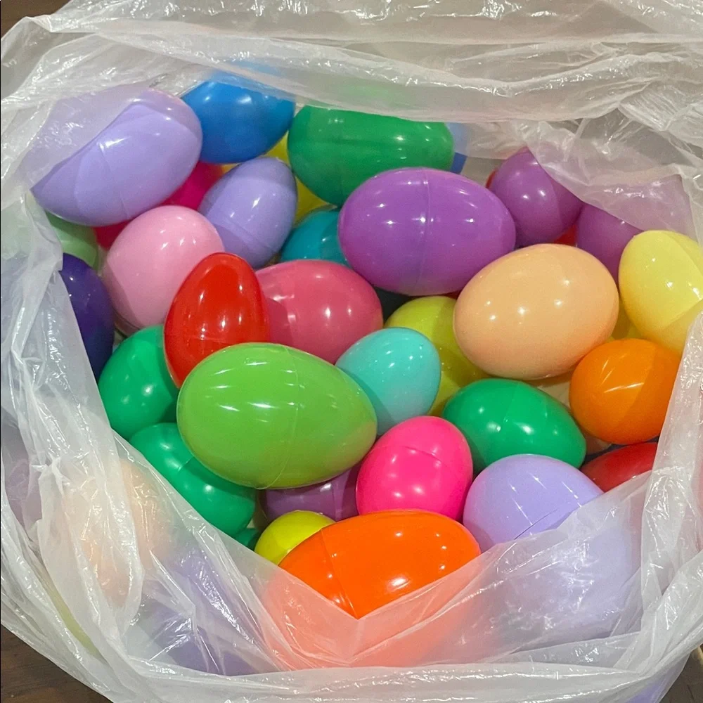 Bag Full of Colorful Easter Eggs various sizes.